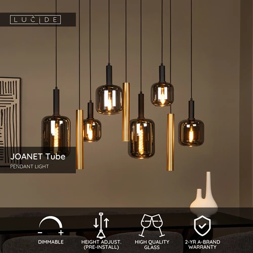 Lucide JOANET Tube - Pendant light - 6xE27 - Brass - USP